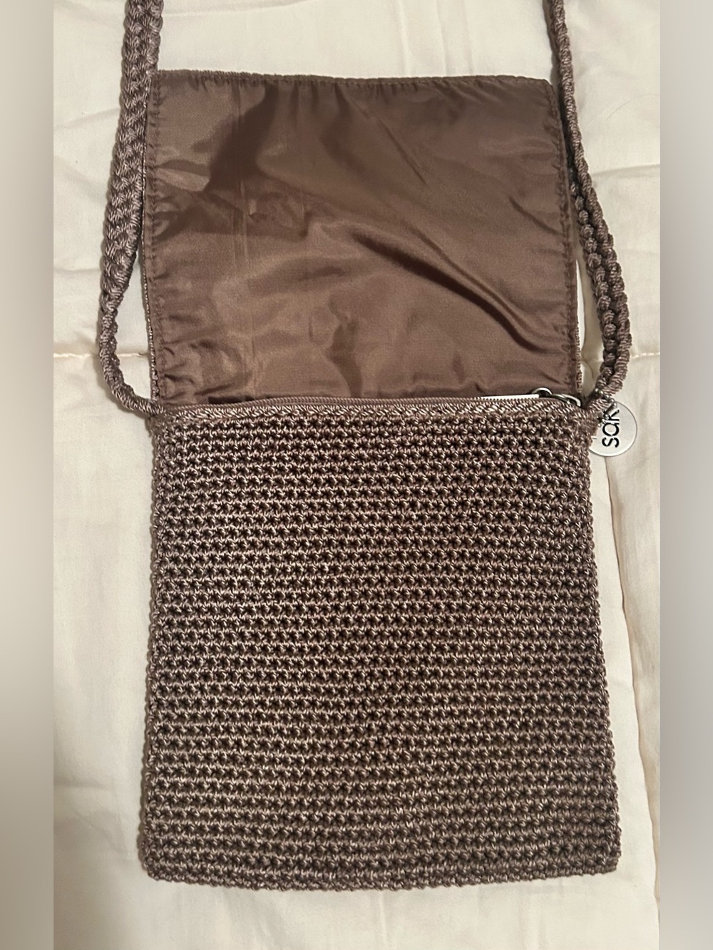 The Sak Brown Crochet Crossbody Bag with Braided Strap - Picture 2 of 8